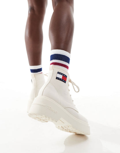 Tommy Jeans lace up festival boots in white