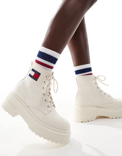 Tommy Jeans lace up festival boots in white