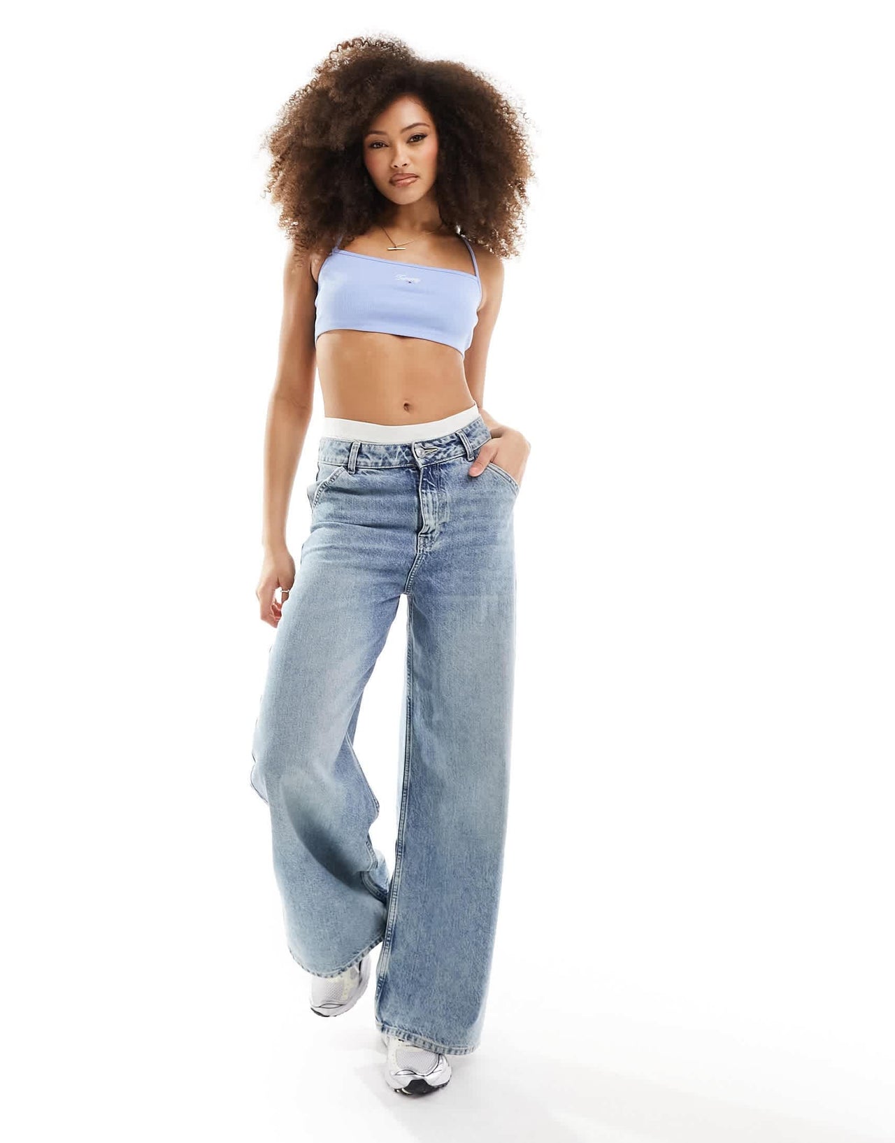 Tommy Jeans cropped strappy script top in blue