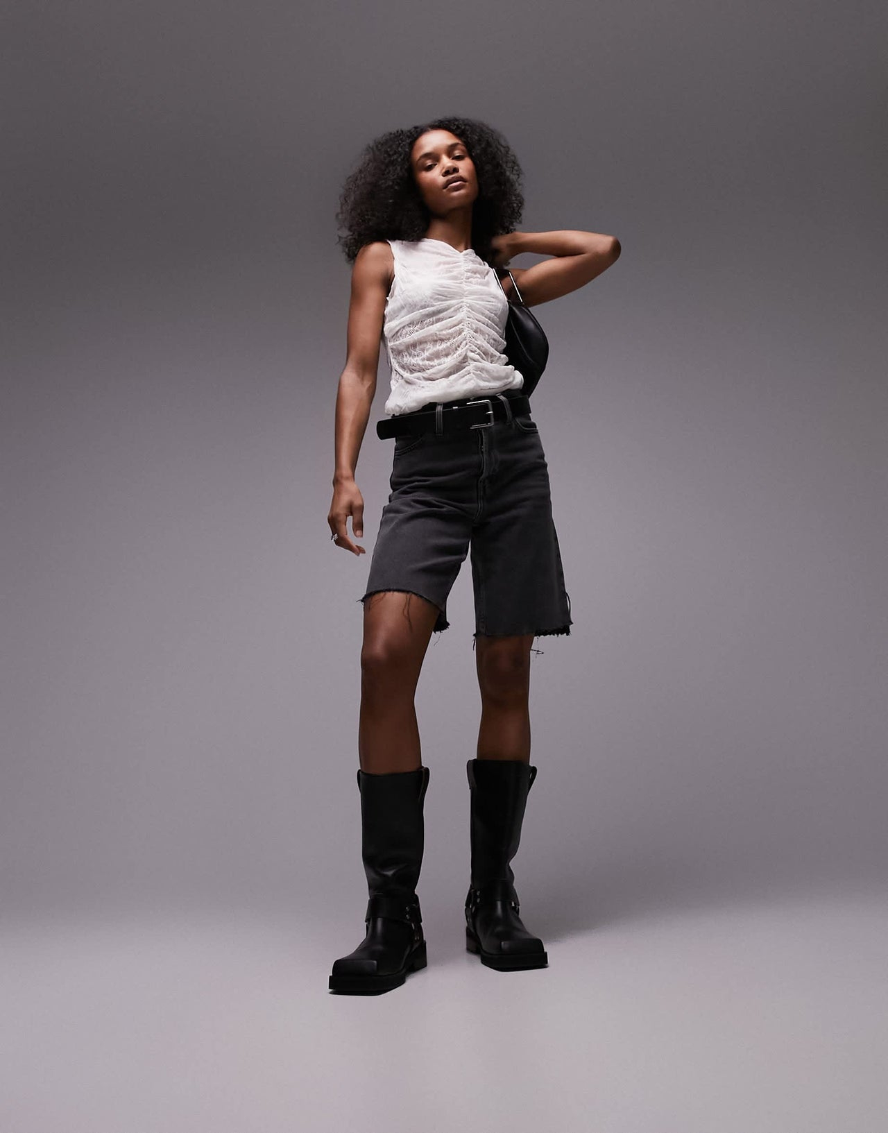 Topshop sheer crinkle lace top in ecru