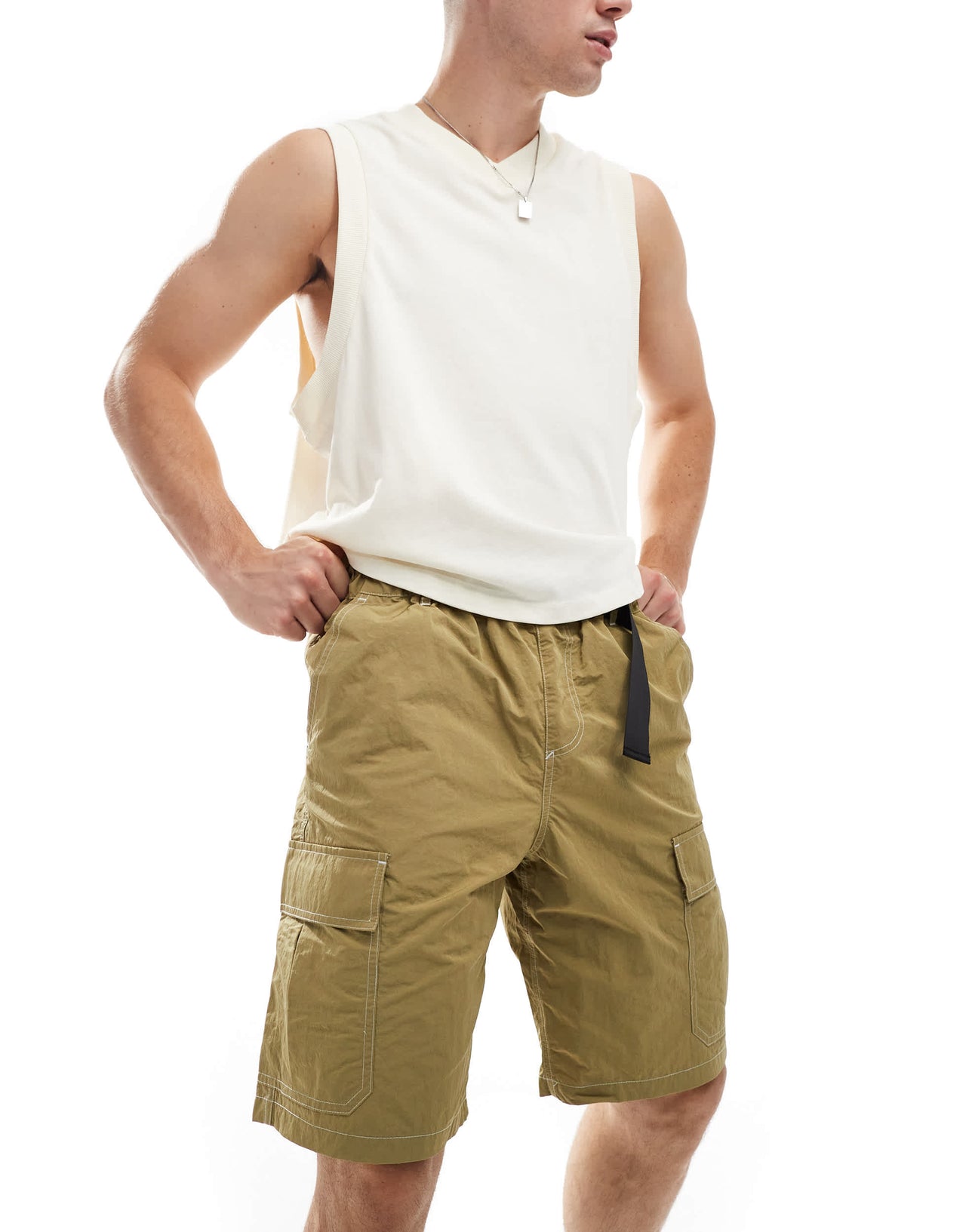 ASOS DESIGN cargo short with belt detail in khaki