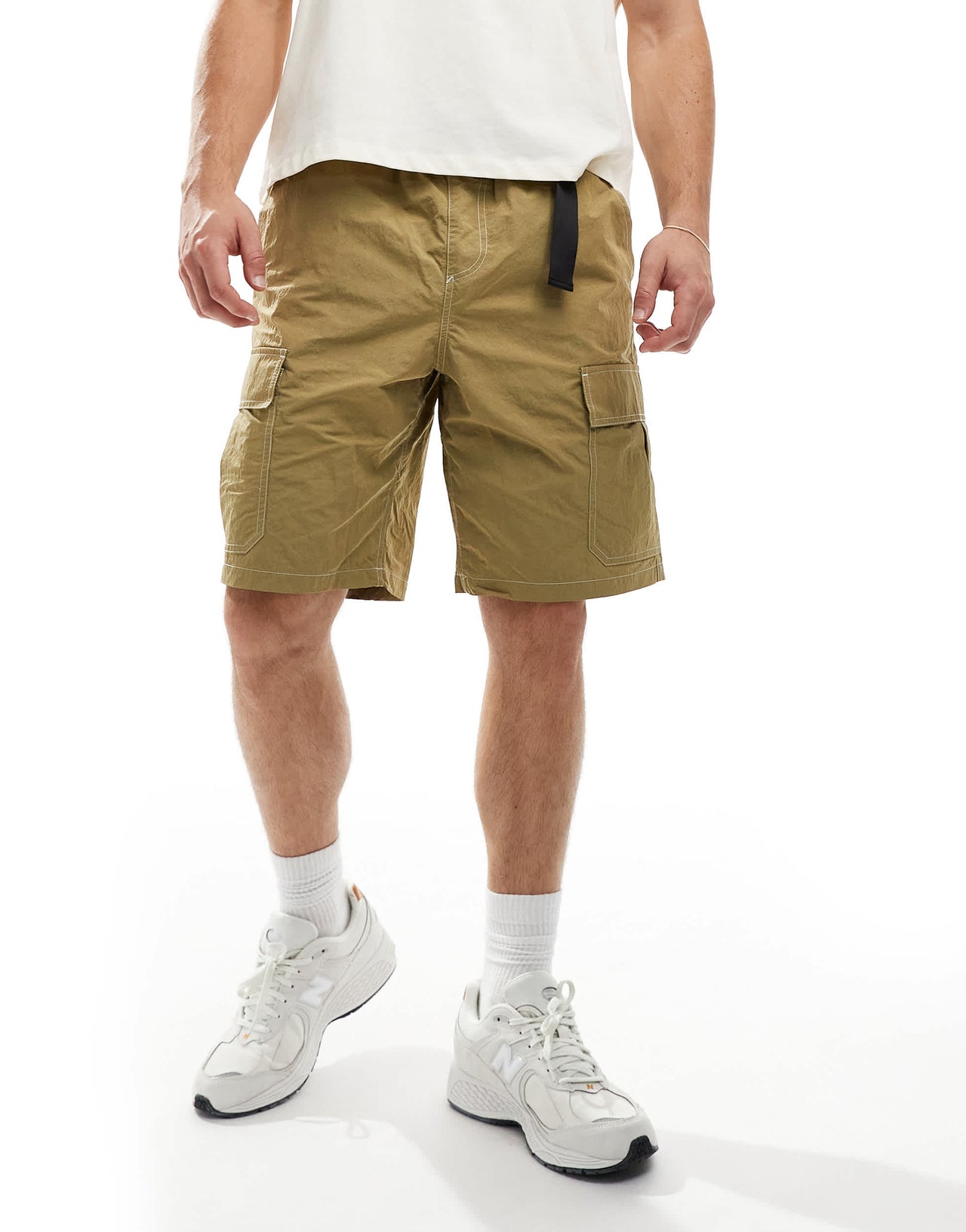ASOS DESIGN cargo short with belt detail in khaki