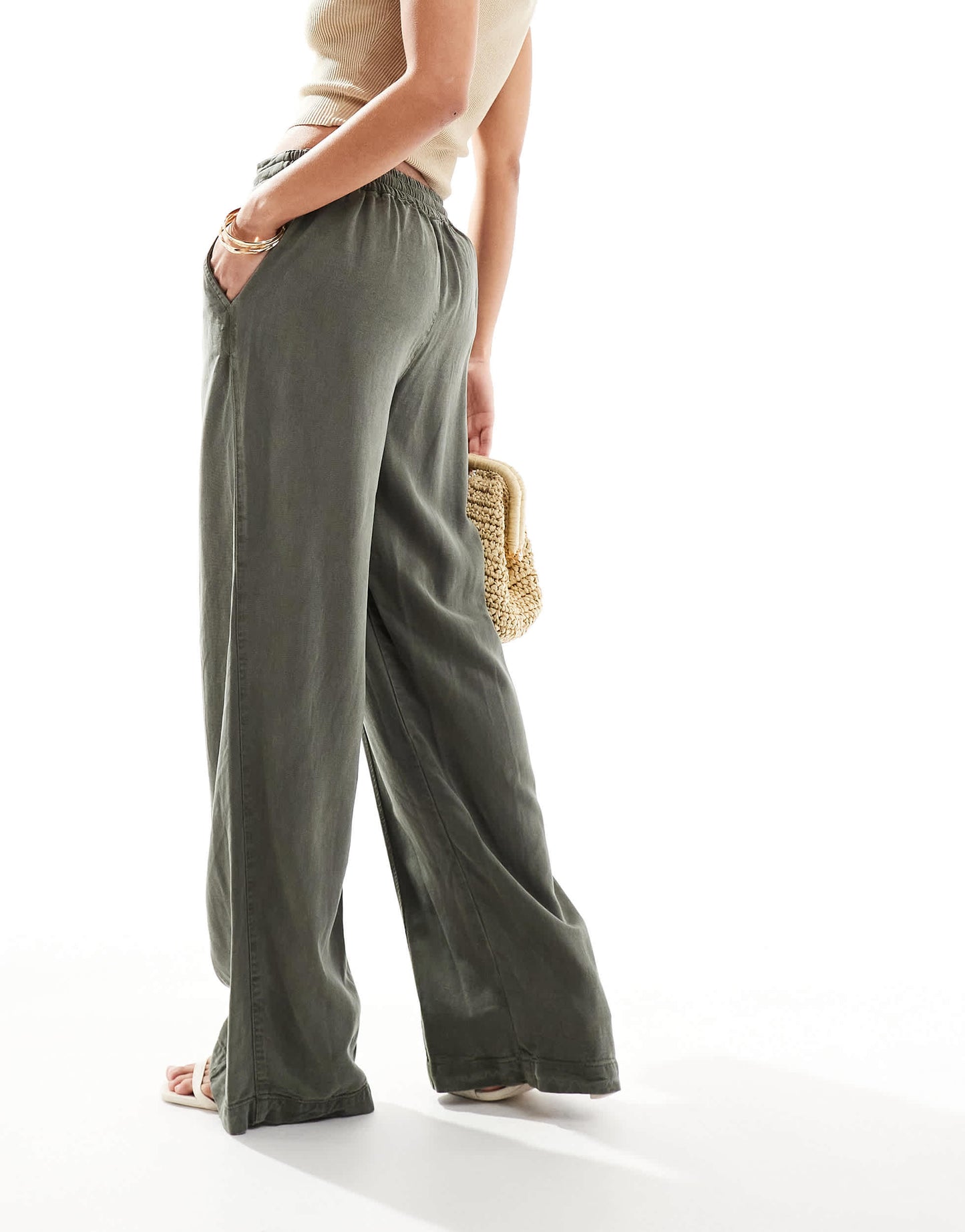 River Island wide leg trouser in dark khaki