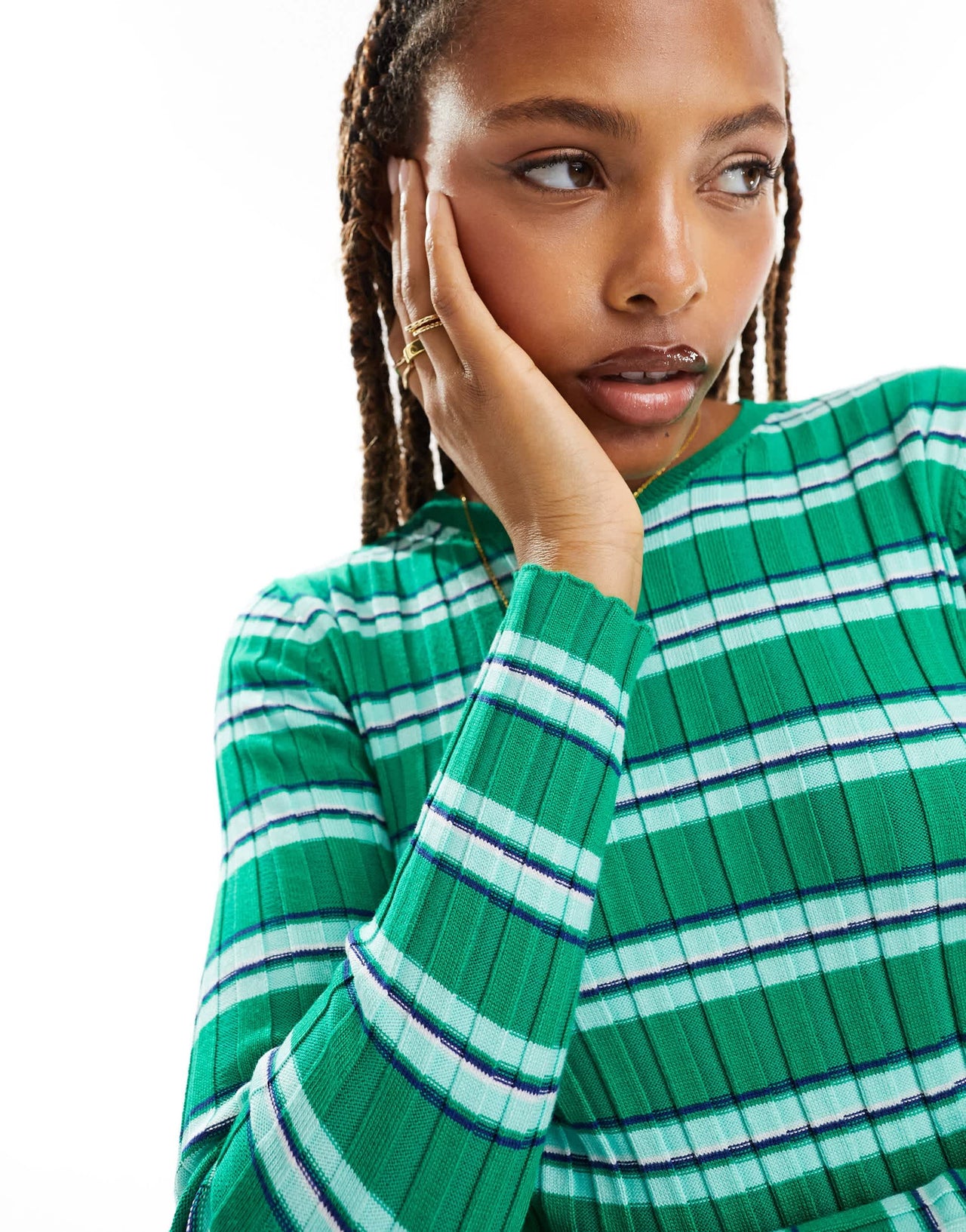 ASOS DESIGN crew neck jumper in green stripe