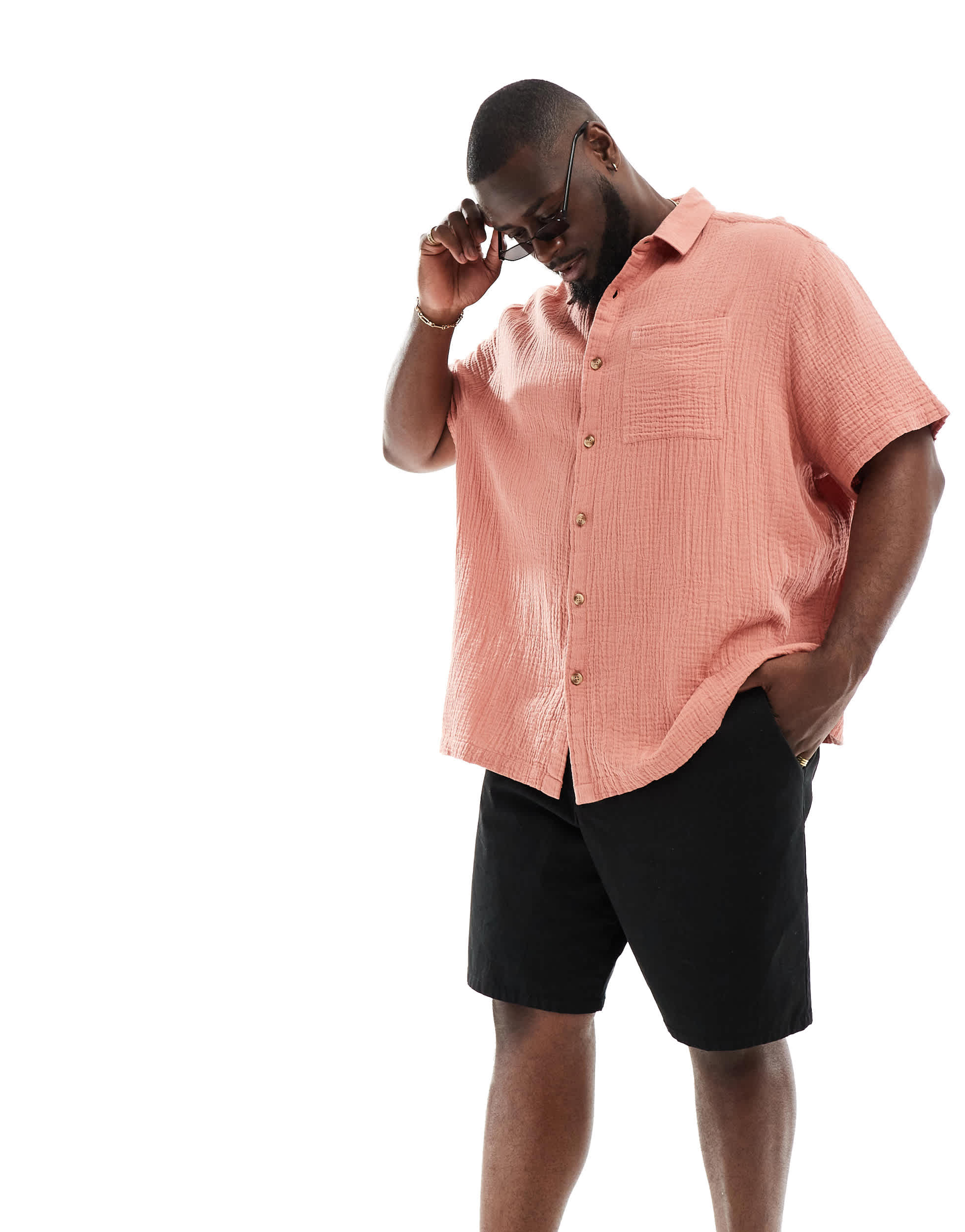 ASOS DESIGN short sleeve relaxed revere collar shirt in clay pink