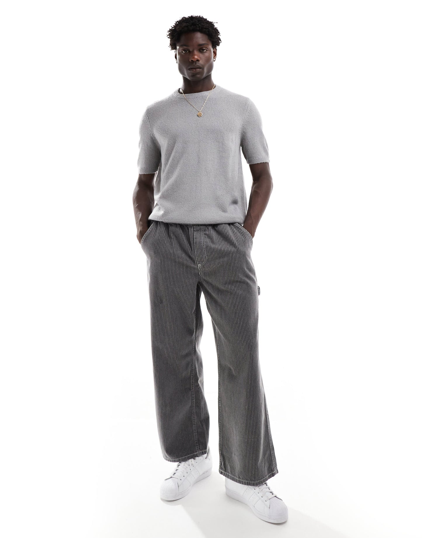 ASOS DESIGN lightweight brusehd knitted t-shirt in light grey