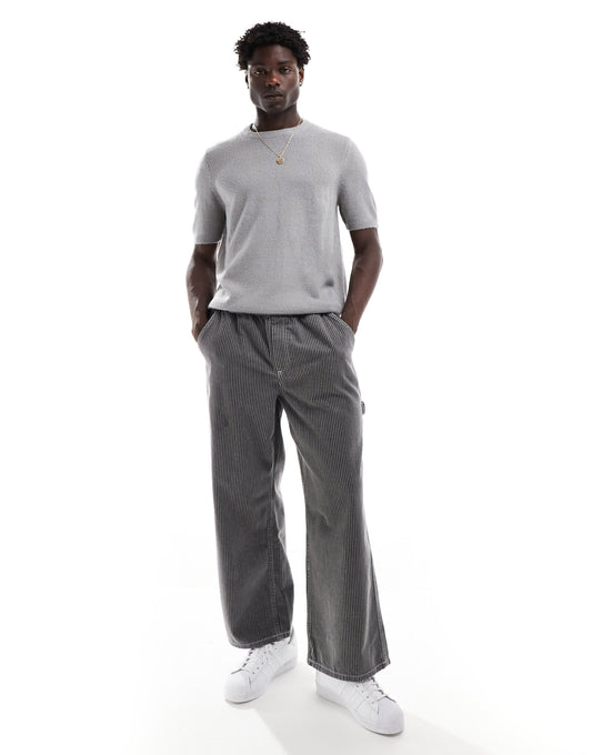 ASOS DESIGN lightweight brusehd knitted t-shirt in light grey