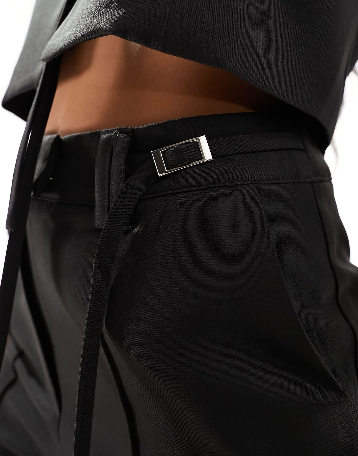 Kaiia exclusive tailored buckle detail straight leg trousers co-ord in black