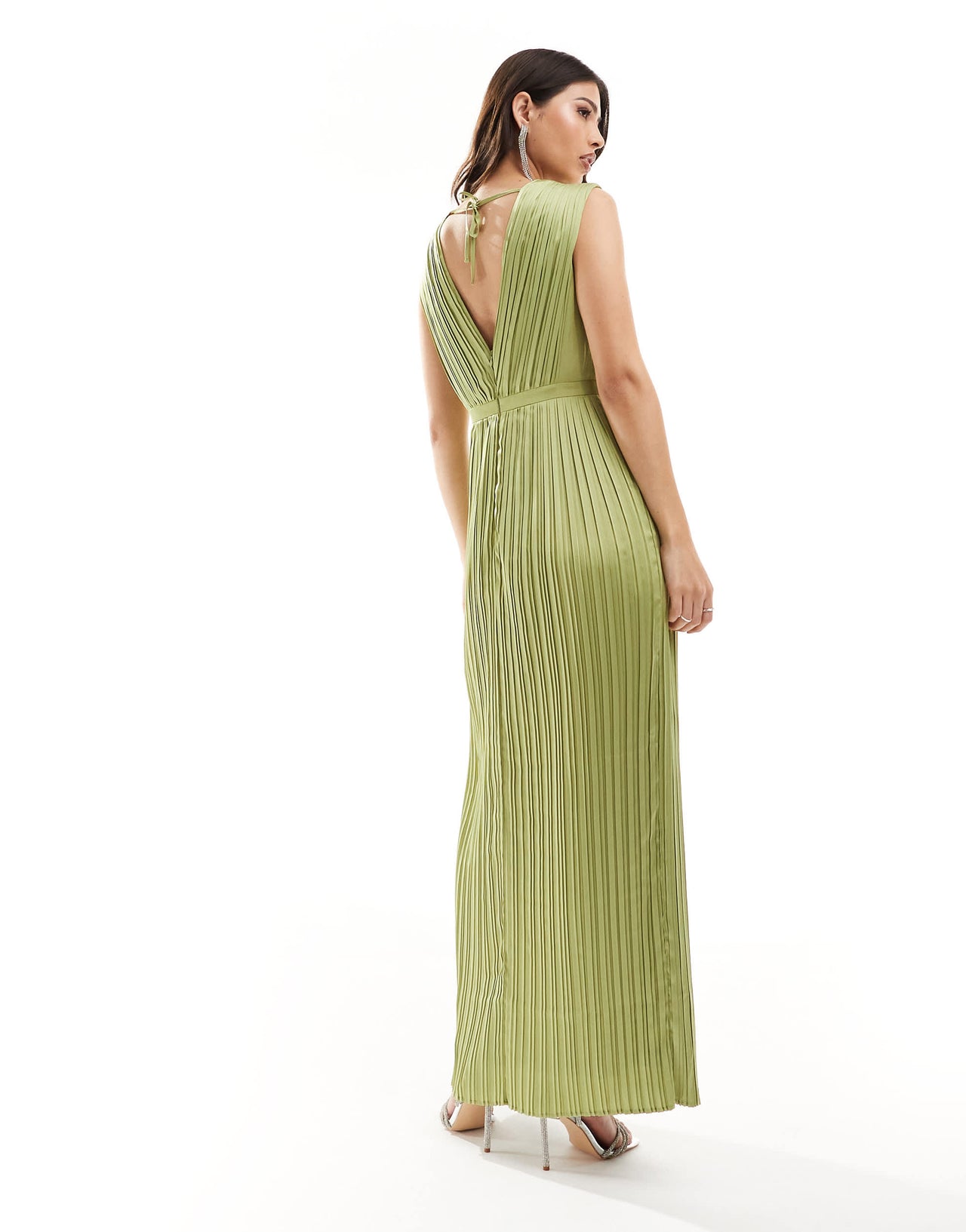TFNC Bridesmaid satin pleated maxi dress in olive
