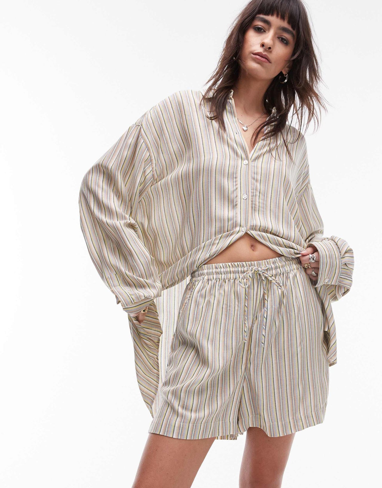 Topshop co-ord relaxed slubby short in green