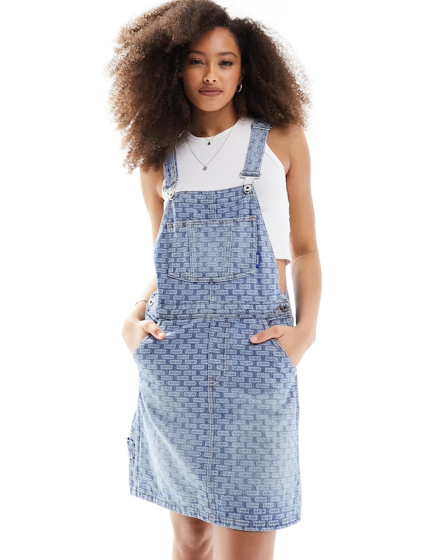 HUGO BLUE denim dungaree dress in light blue