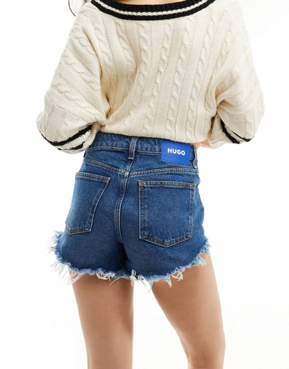HUGO BLUE denim shorts in mid blue