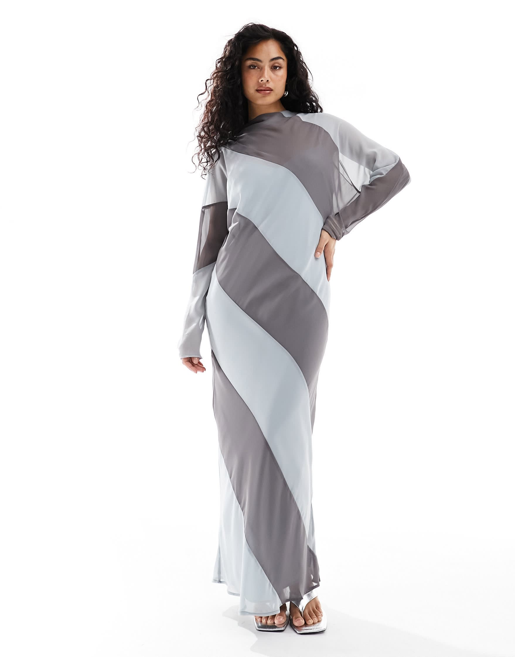 ASOS DESIGN high neck stripe maxi dress in charcoal stripe