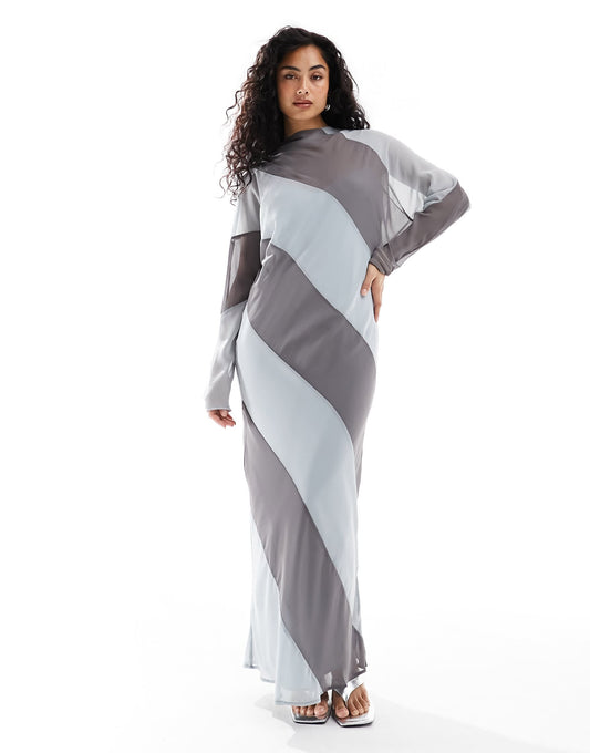ASOS DESIGN high neck stripe maxi dress in charcoal stripe