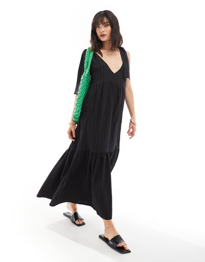 Esmee maxi summer dress in textured black
