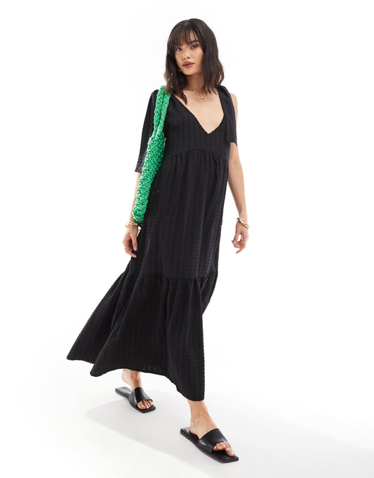 Esmee maxi summer dress in textured black