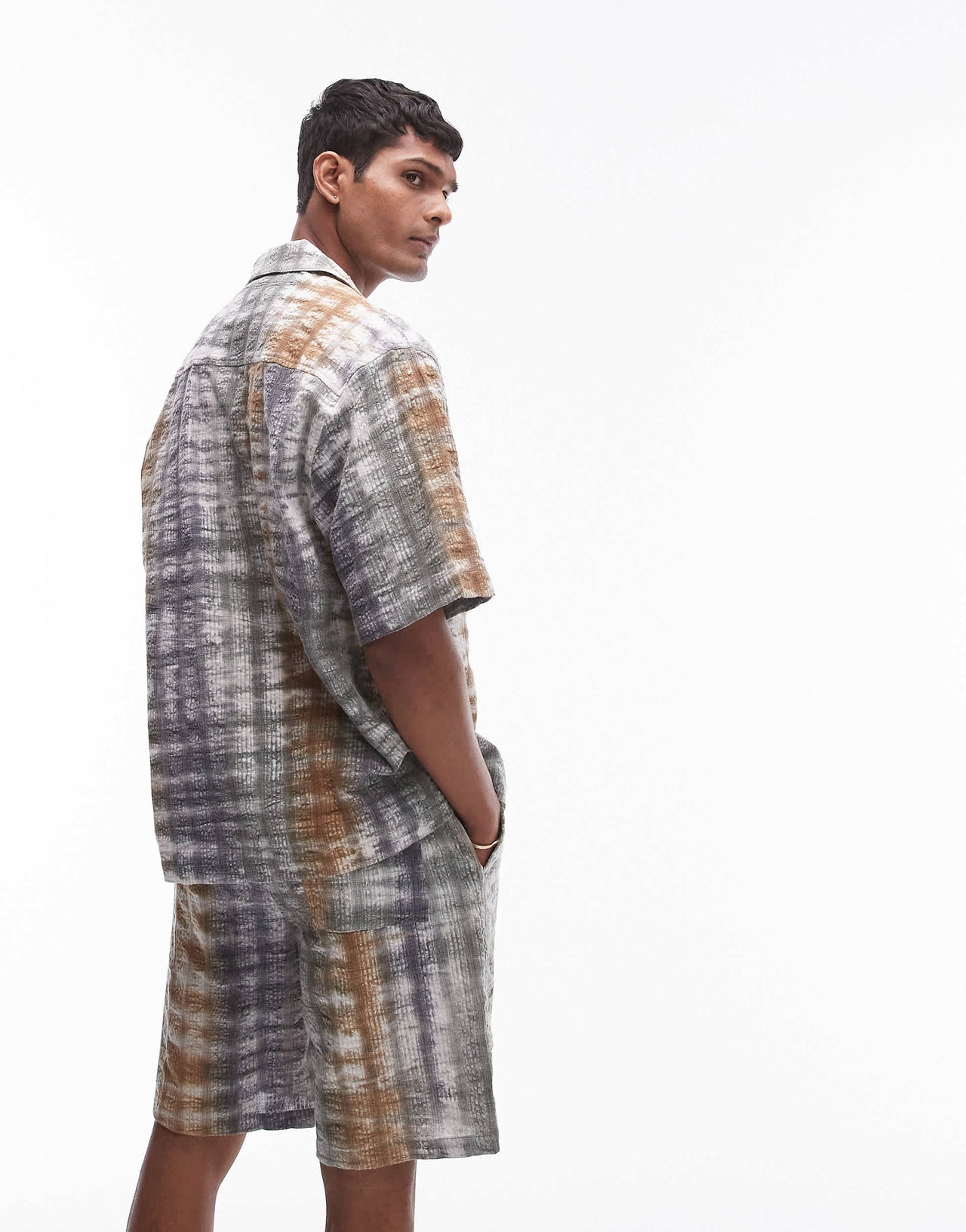 Topman co-ord short sleeve tie dye seersucker shirt in multi