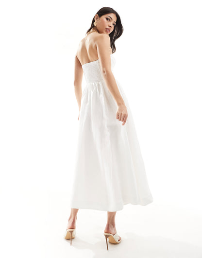 Forever New drop waist bandeau midi dress in porcelain