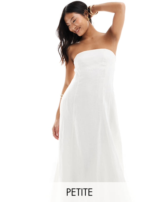 Ever New Petite bandeau linen midaxi dress with pockets in white