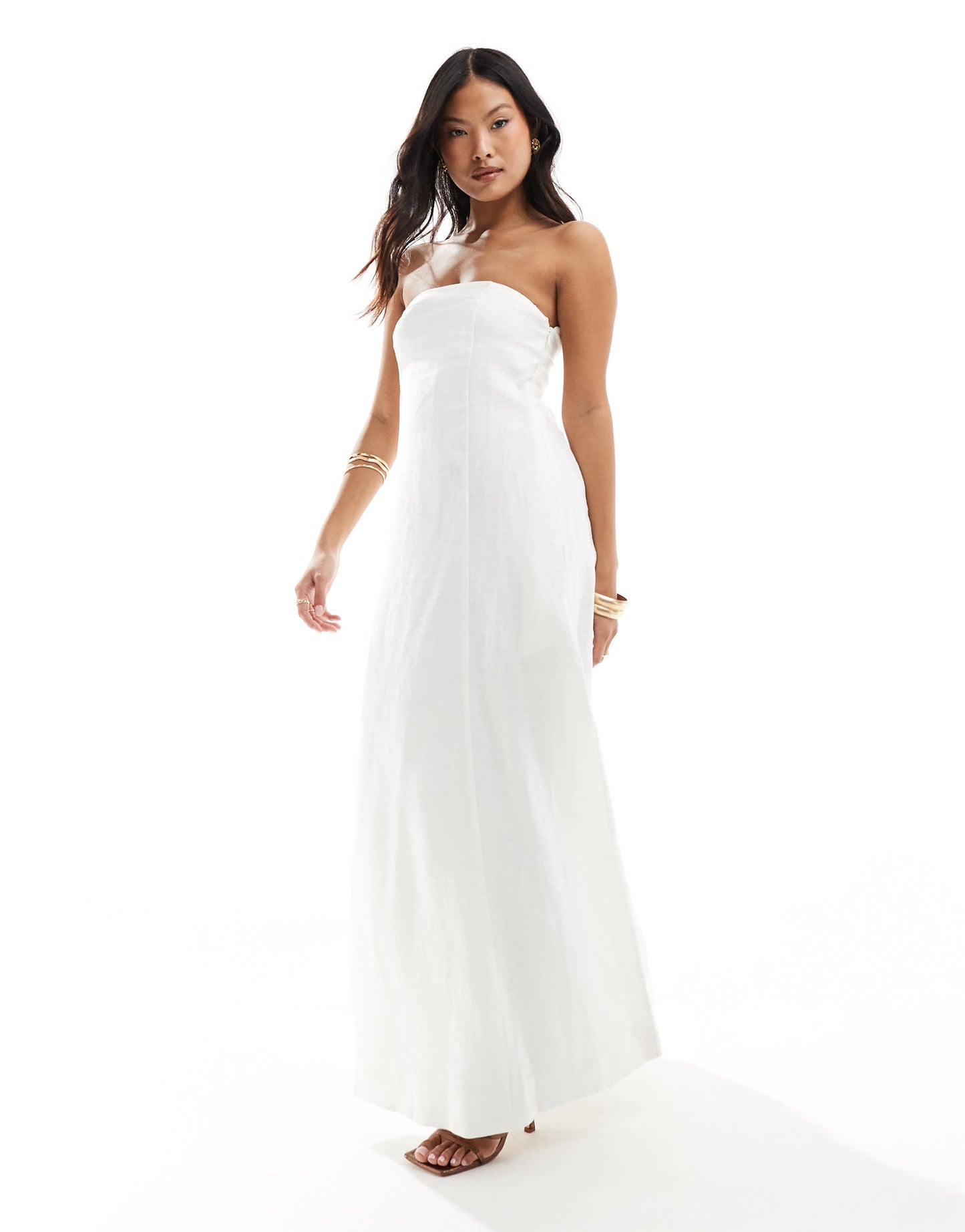 Ever New Petite bandeau linen midaxi dress with pockets in white