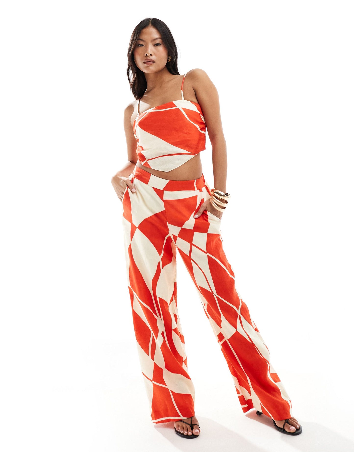 Forever New Petite bandeau scarf top co-ord in red and white print