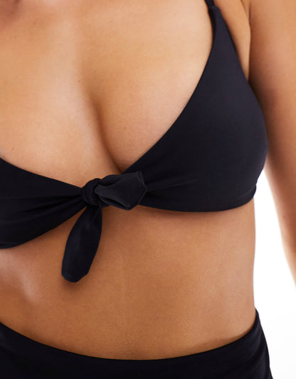 ASOS DESIGN Maya mix and match knot front crop bikini top in black