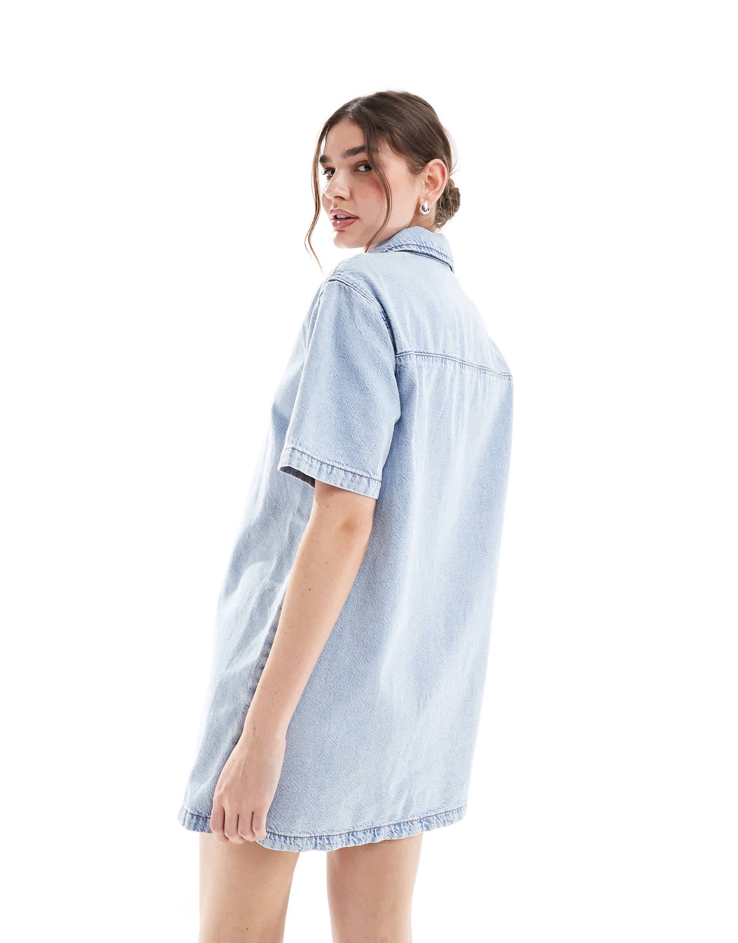 ASOS DESIGN soft short sleeve shirt dress in light wash blue