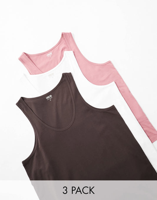 ASOS DESIGN 3 pack vests in multiple colours