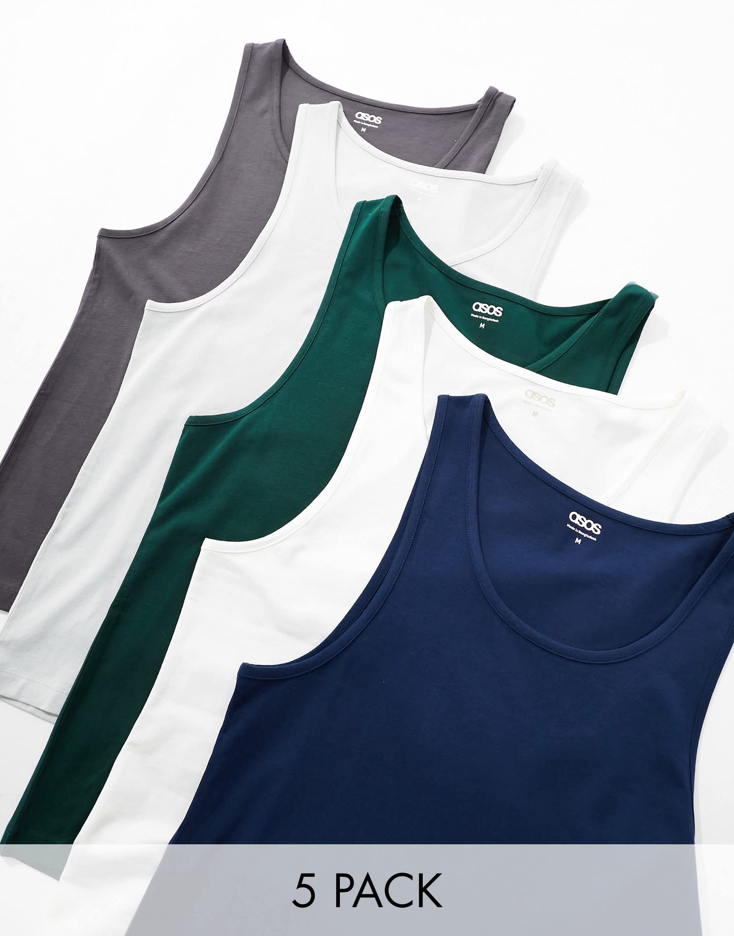 ASOS DESIGN essentials 5 pack muscle fit vests in multiple colours