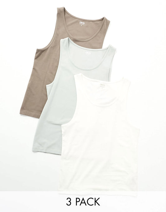 ASOS DESIGN 3 pack muscle fit vests in multiple colours