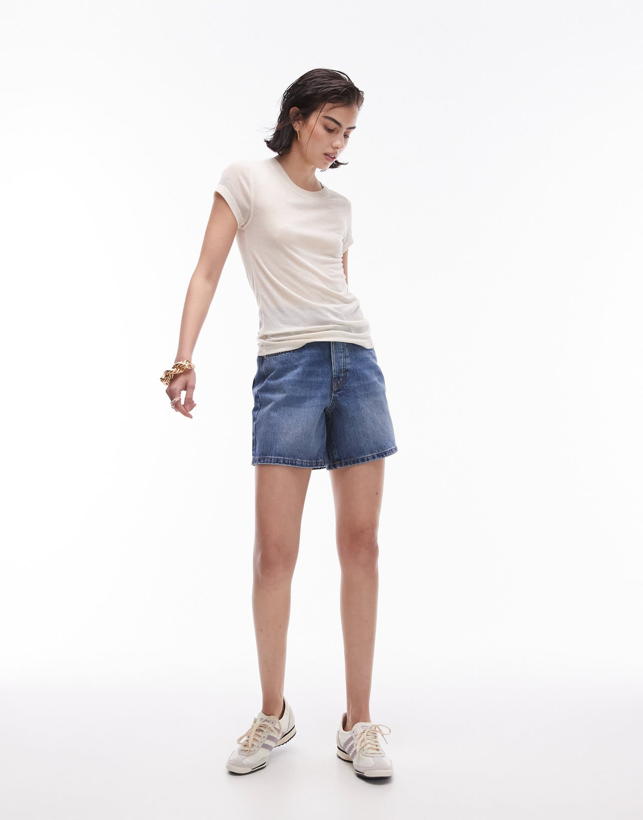 Topshop premium rib sheer longline tee in off white