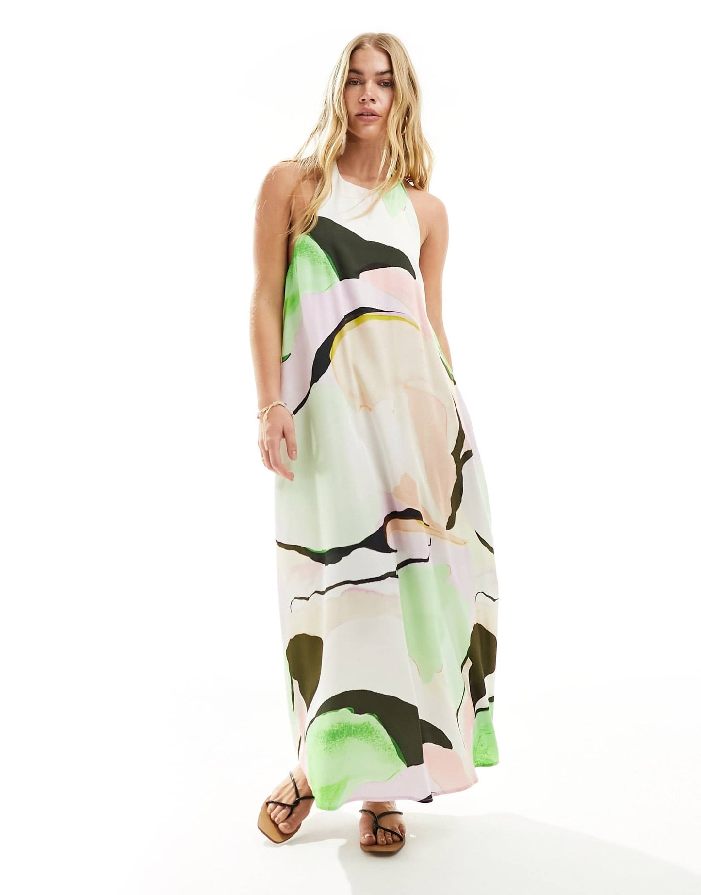 ASOS DESIGN cupro clean halter maxi sundress in  bright abstract print