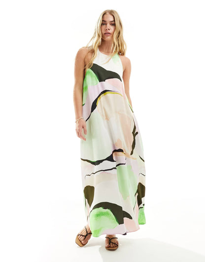 ASOS DESIGN cupro clean halter maxi sundress in  bright abstract print