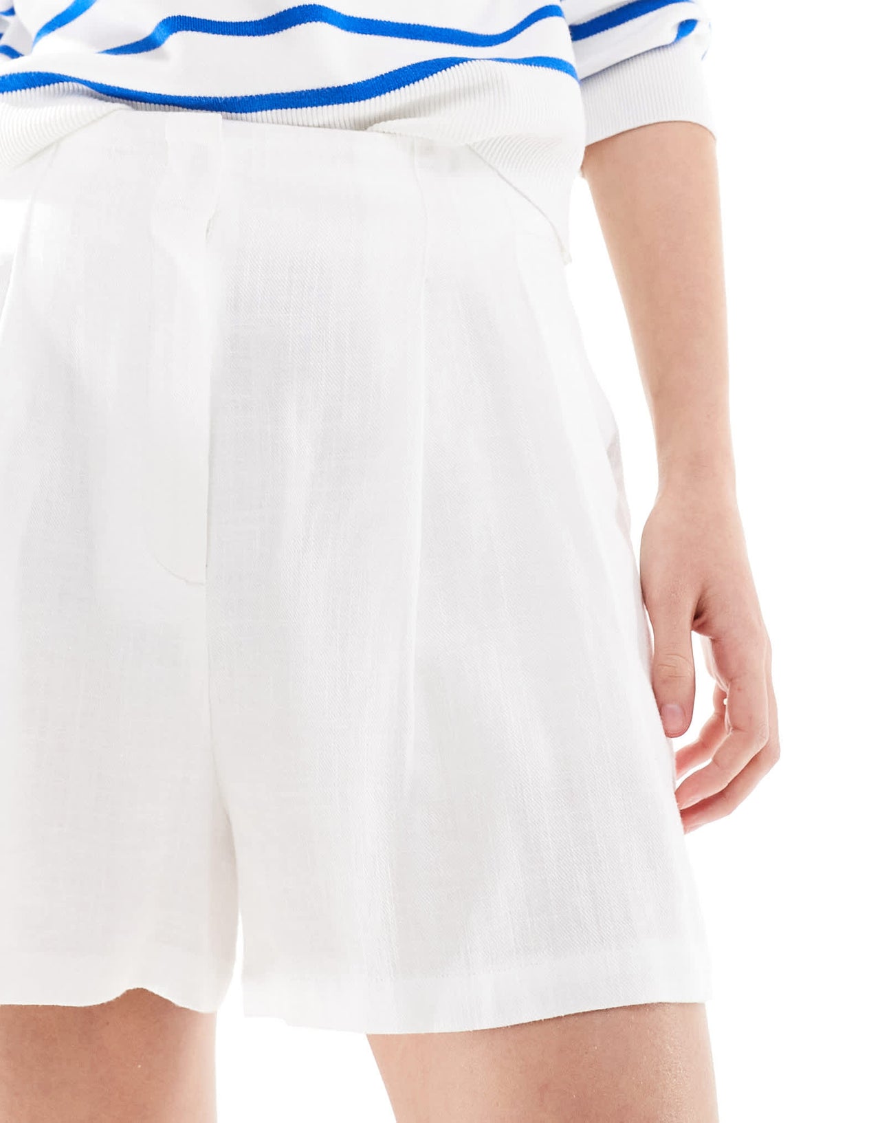 ASOS DESIGN high waist seam detail shorts with linen in white