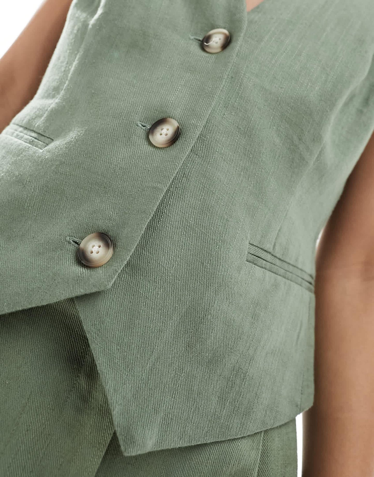 ASOS DESIGN waistcoat with linen in khaki