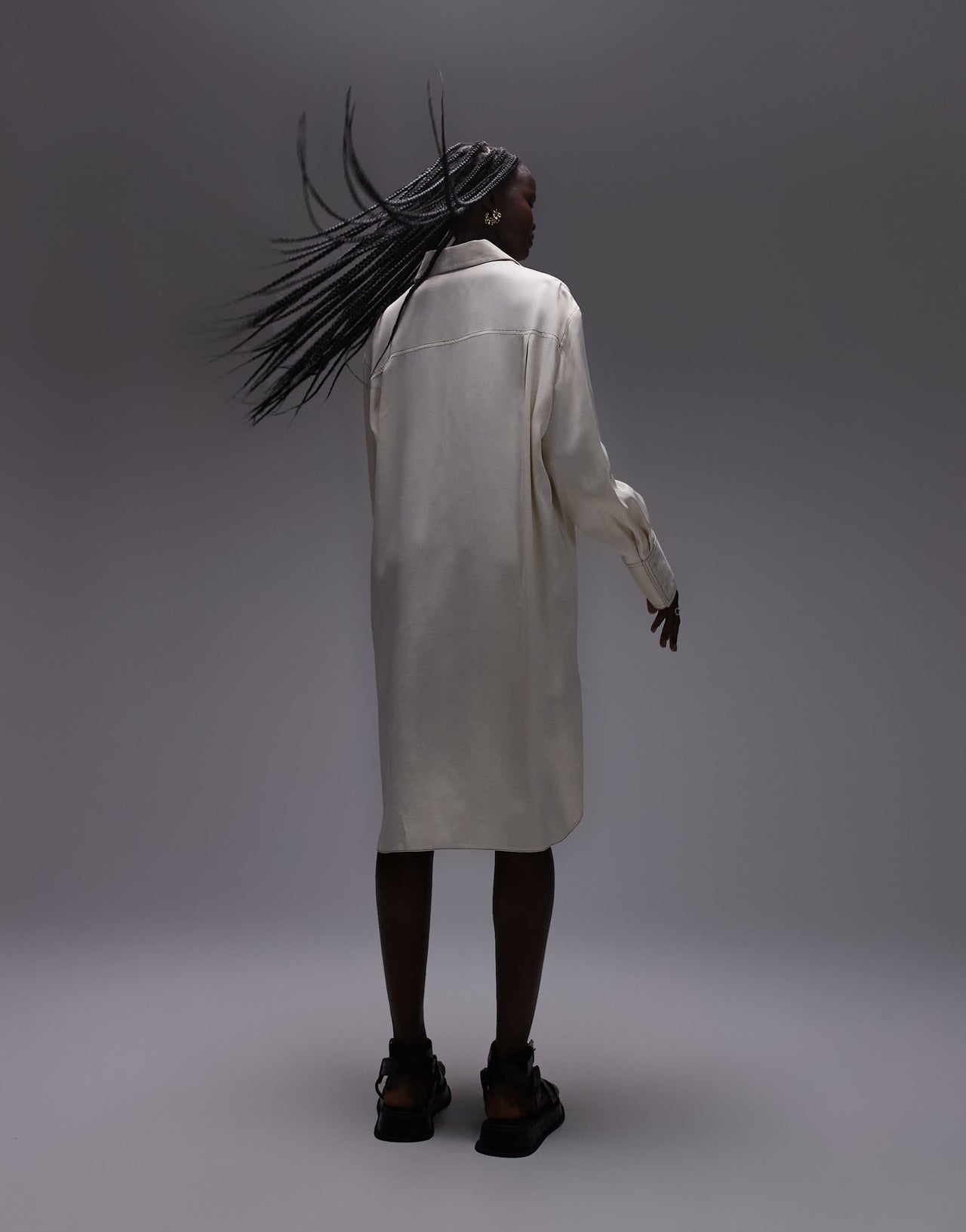 Topshop premium satin mini shirt dress with step hem in ivory