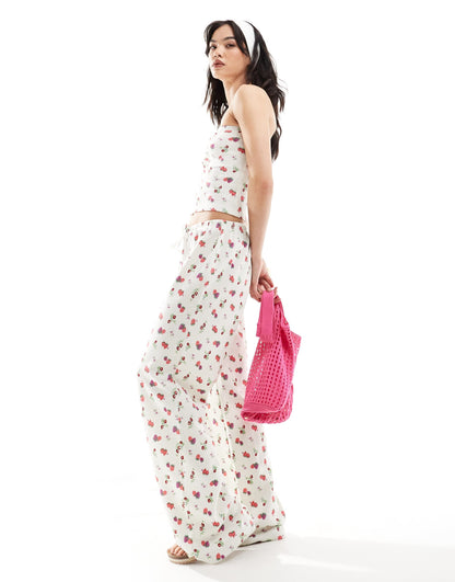 ASOS DESIGN waffle bandeau co-ord in fruit print