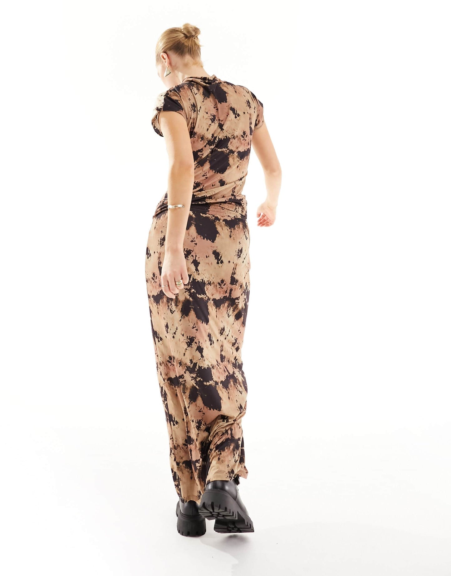French Connection Riya Ava tie dye print midi skirt in neutral print co-ord