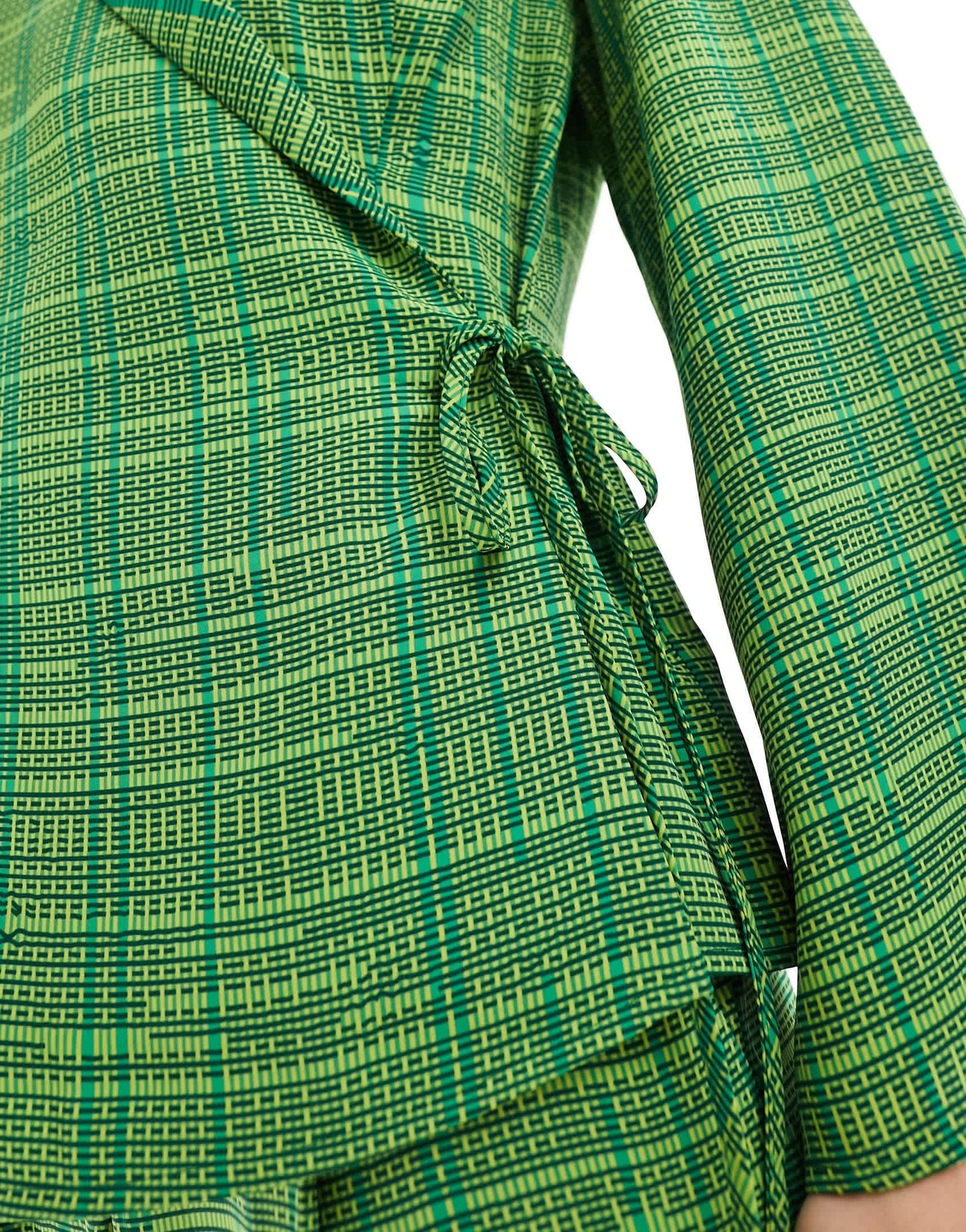 French Connection Carmen crepe tie side top in green check co-ord