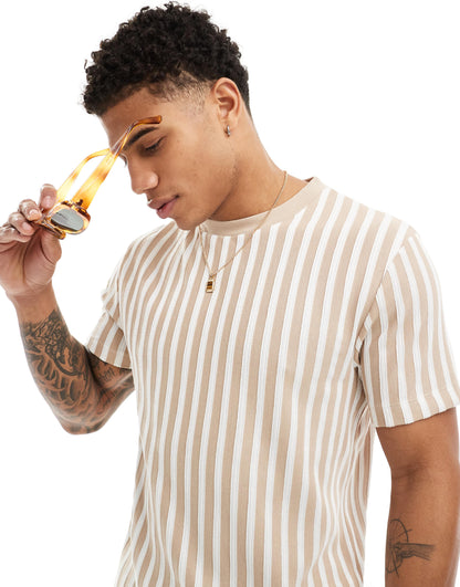 ASOS DESIGN t-shirt in textured beige stripe