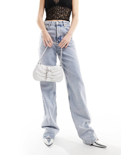 ASOS DESIGN ruched buckle detailing shoulder bag in white
