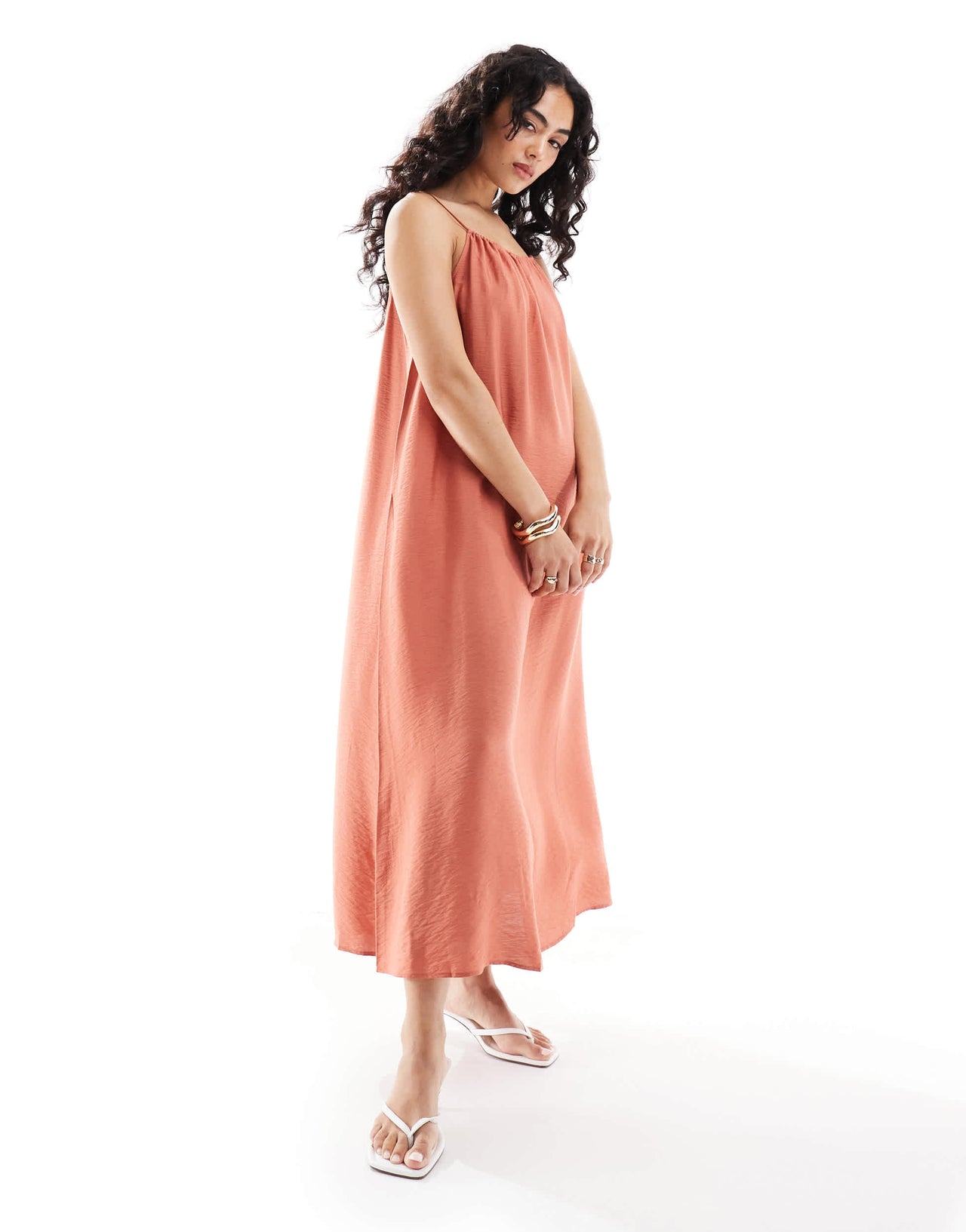 Edited ruched midaxi dress in terracotta