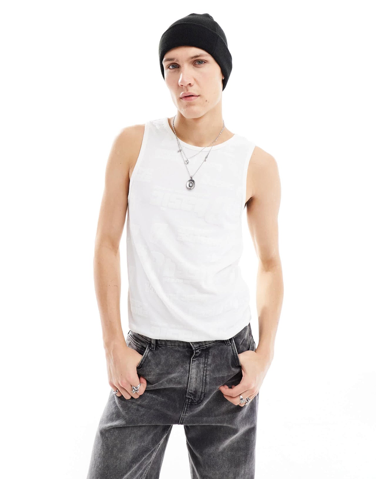 Basic Pleasure Mode jaquard tank top in white