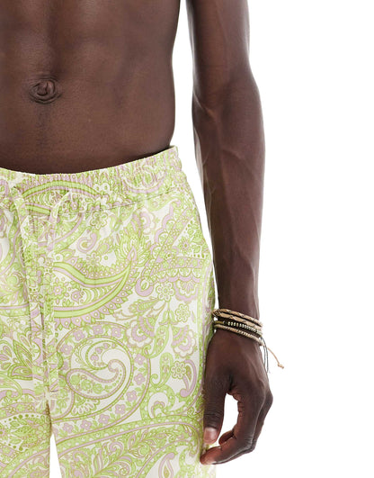 ASOS DESIGN Co-ord satin paisley printed wide leg trouser with elasticated waist