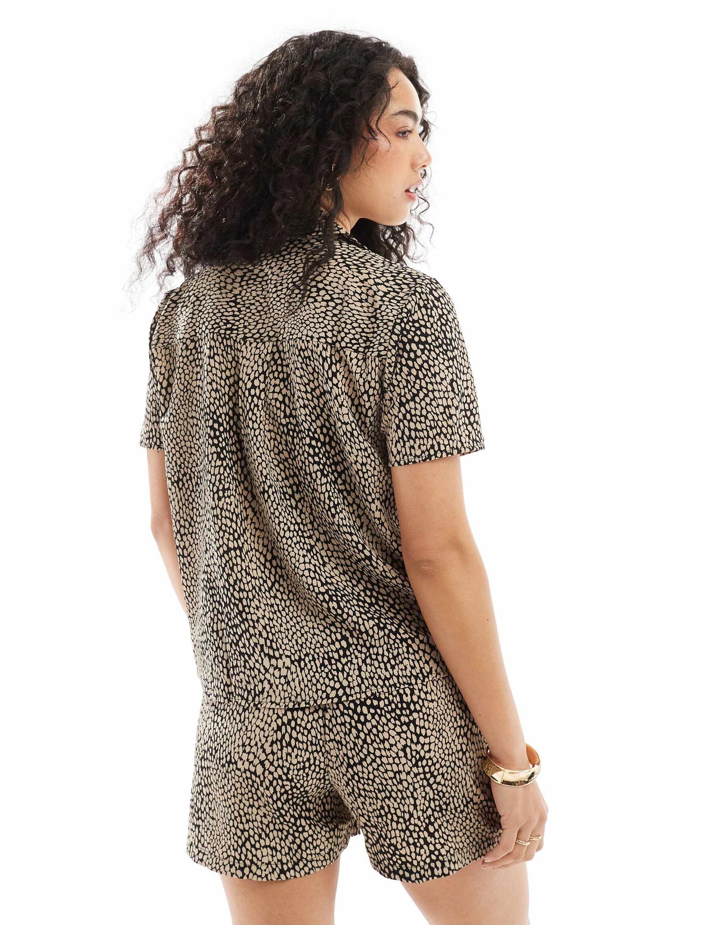 JDY textured shirt co-ord in black & beige print