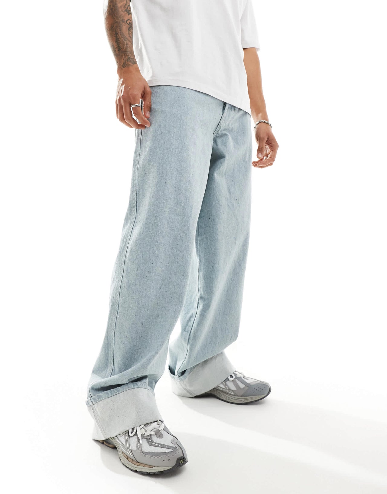 COLLUSION X002 baggy jeans in lightwash blue grey with turn ups - GREY