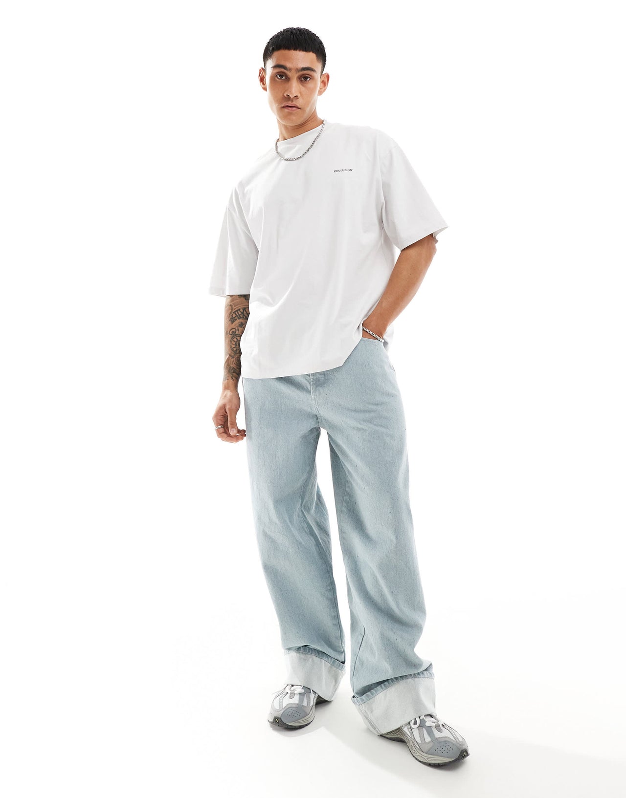 COLLUSION X002 baggy jeans in lightwash blue grey with turn ups - GREY