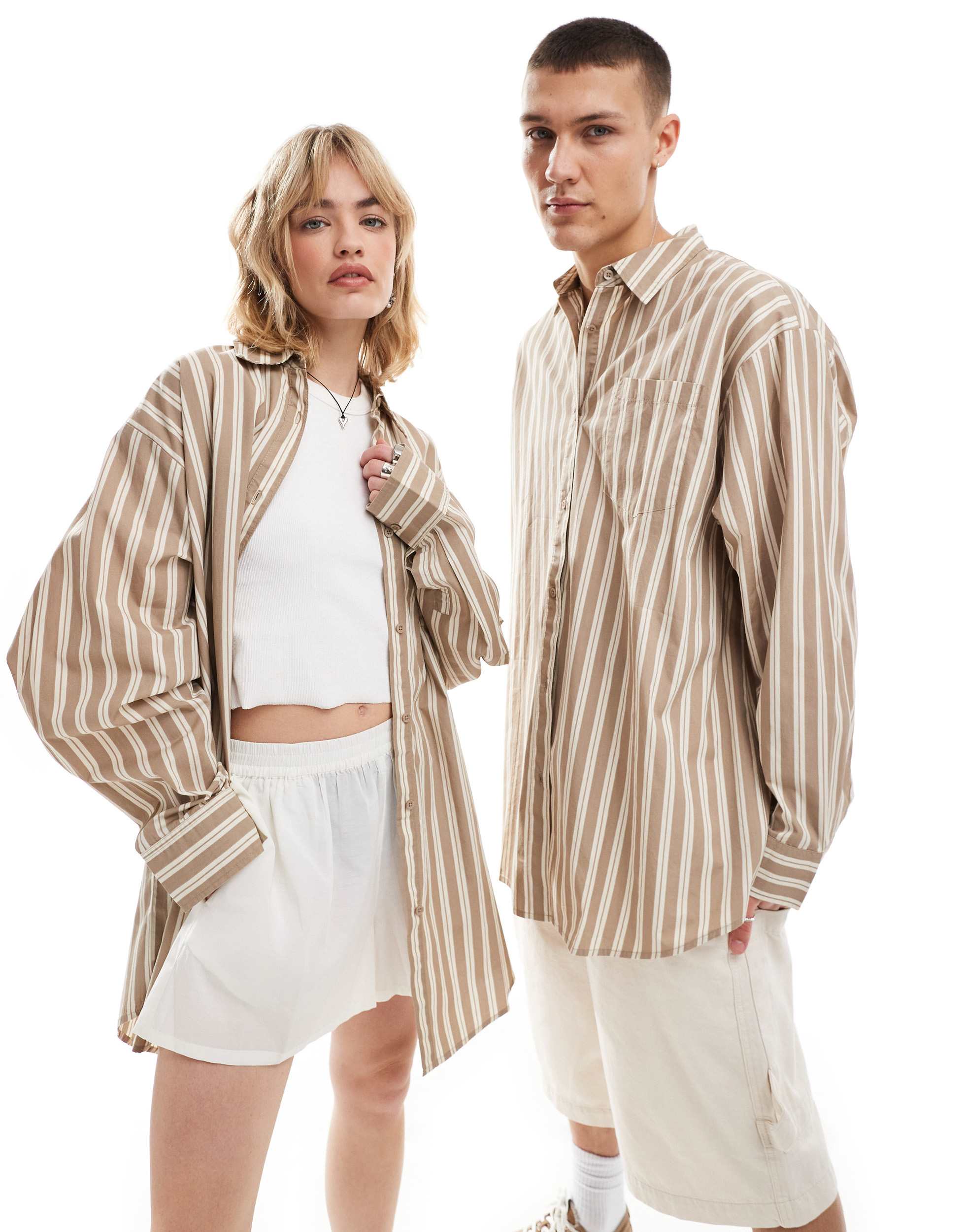 COLLUSION Unisex oversized shirt in neutral stripe