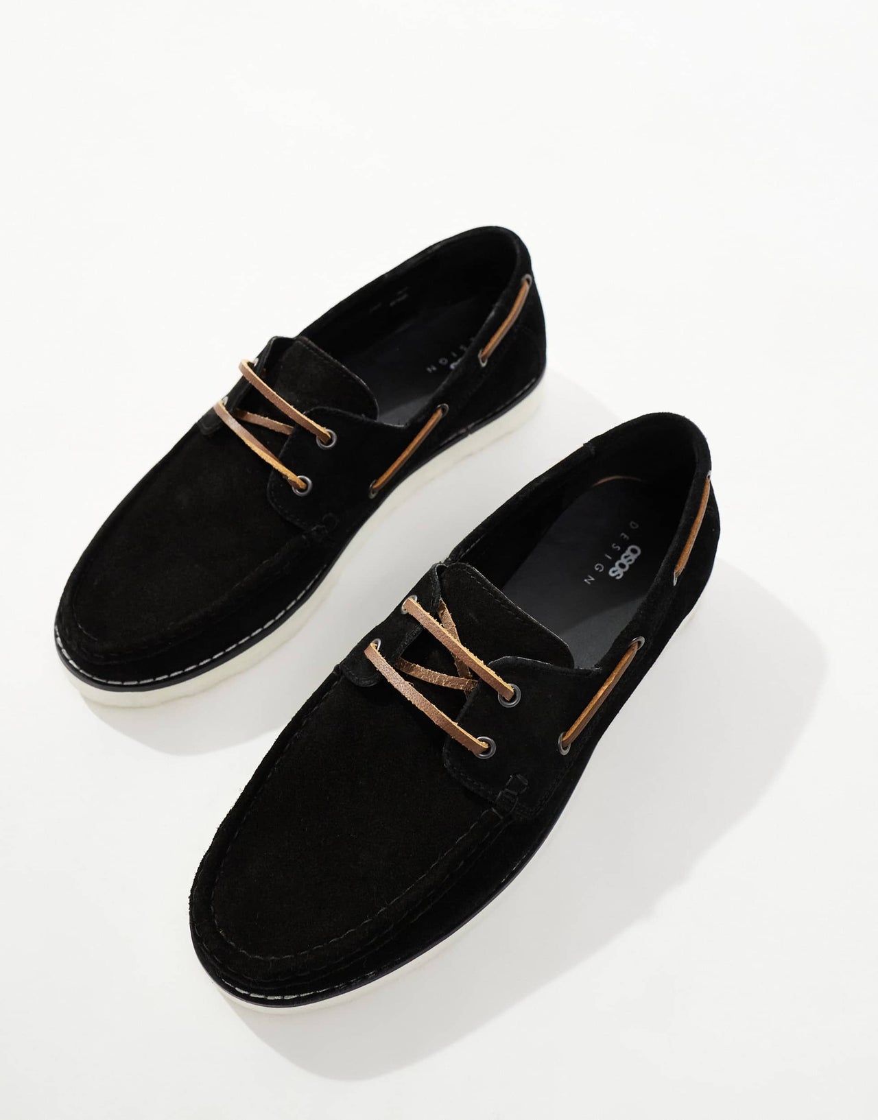ASOS DESIGN lace up boat shoes in black suede