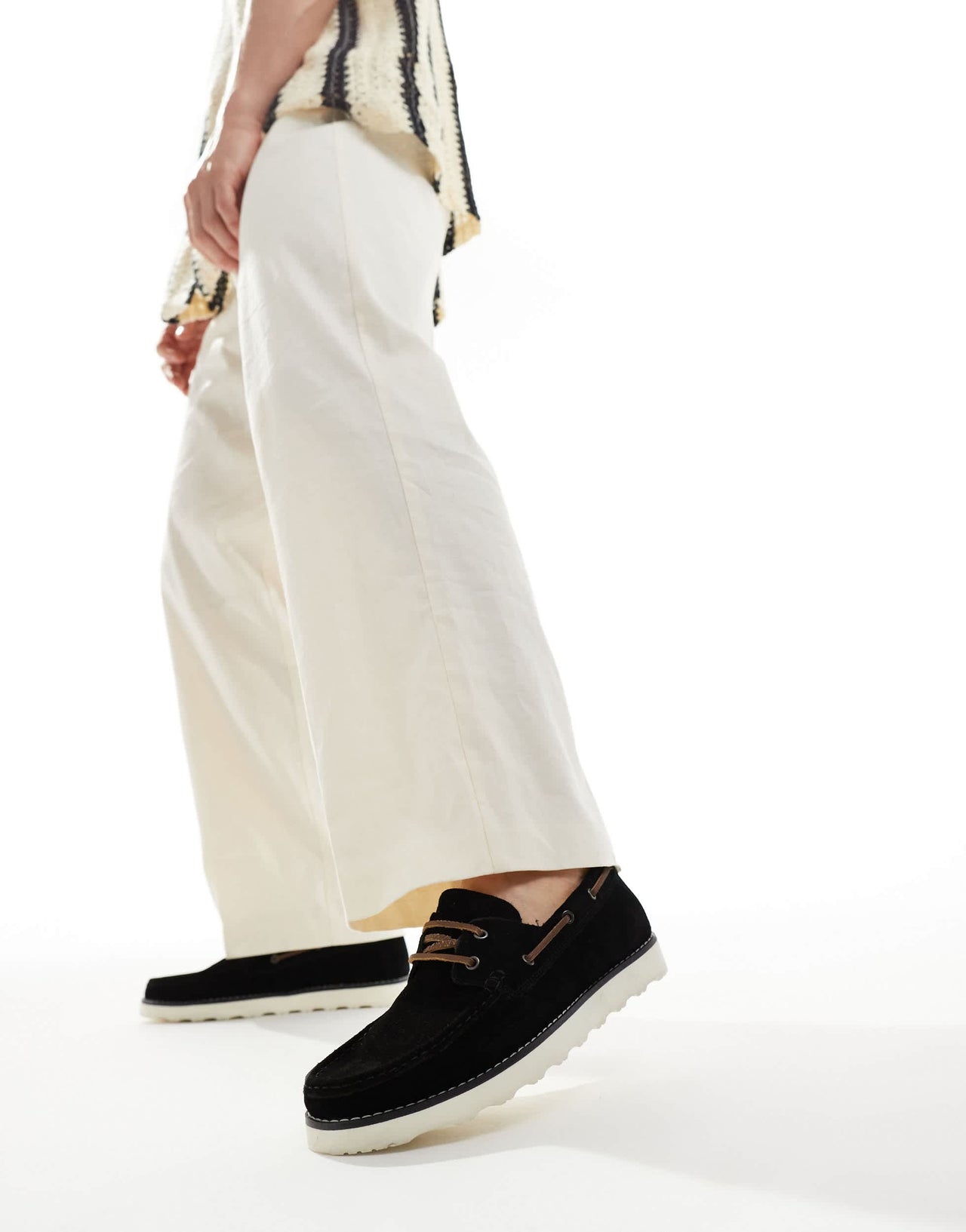 ASOS DESIGN lace up boat shoes in black suede